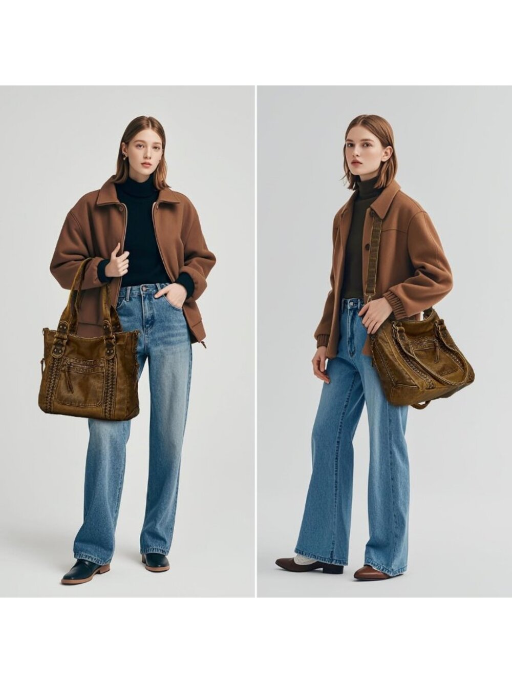 Large Soft Leather Crossbody Tote Bag for Women - Vintage Y2K Hobo Shoulder - Picture 2 of 7